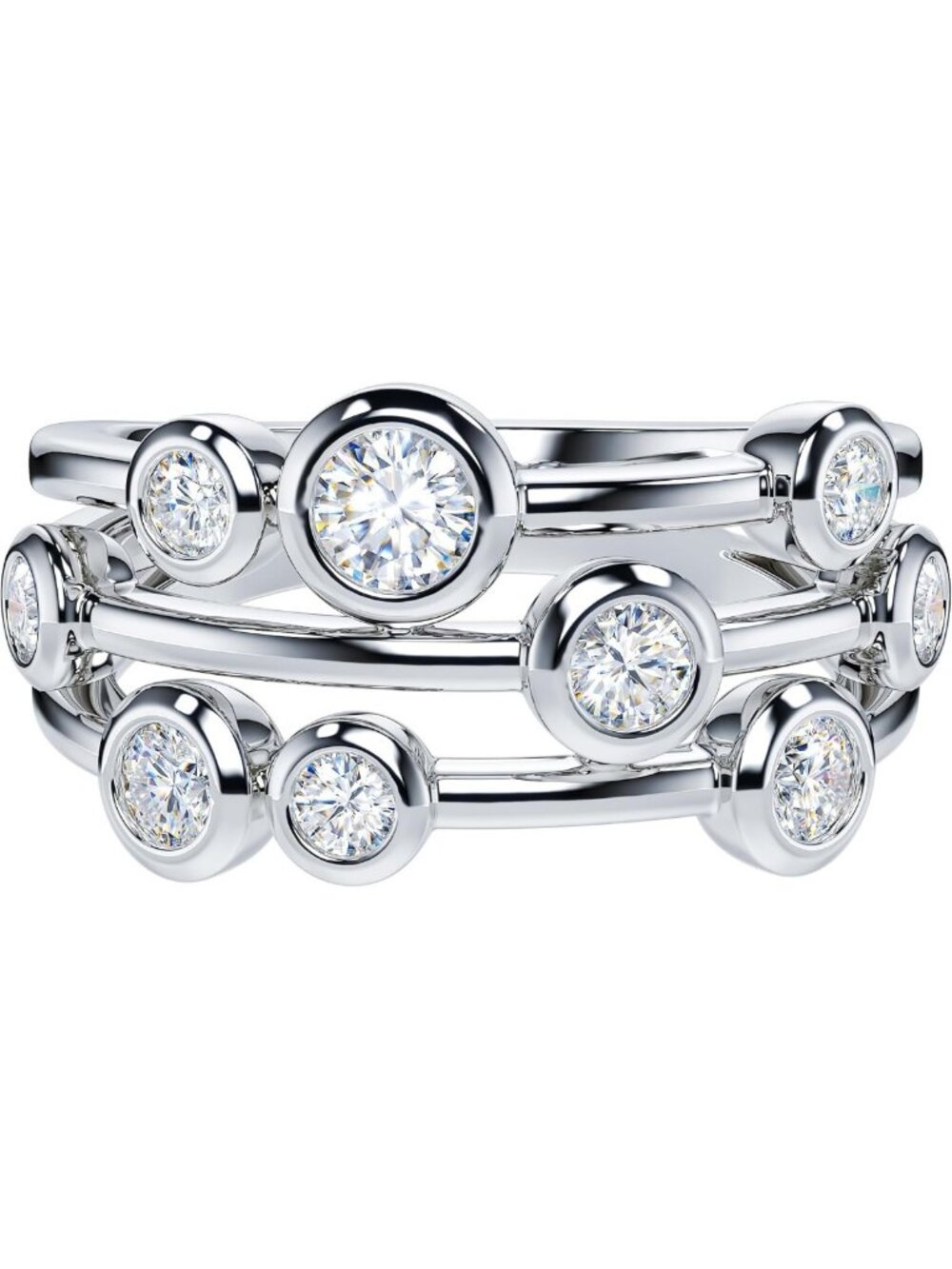 Genuine Moissanite & Simulated Diamond Sterling Silver 9mm Bubble Cocktail Ring